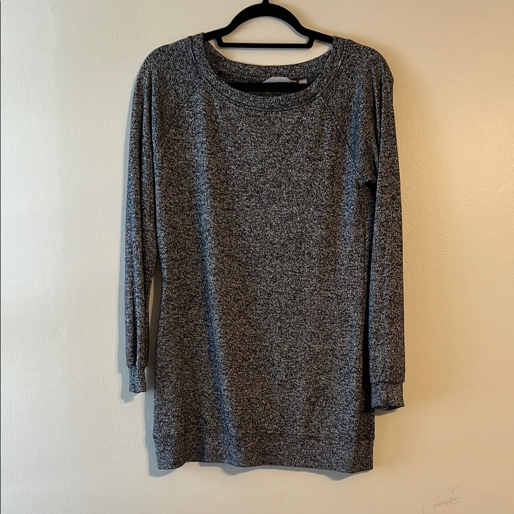 Athleta Crew Neck Long Sleeve Lightweight Sweater Black Dark Heather Gray